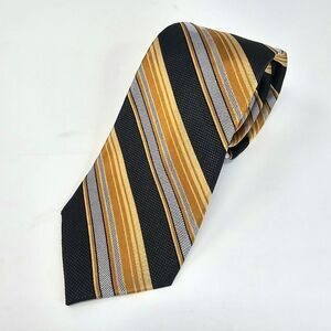 PAUL FREDRICK Black Gold Striped Silk Tie Classic Bold Old Money Retro